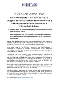 Lee más sobre el artículo Asturias I Nota informativa sobre la creación de la Categoría de Técnico Superior en Documentación y Administración Sanitarias