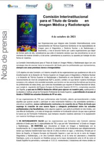 Lee más sobre el artículo NOTA DE PRENSA DE LA Comisión Interinstitucional para el Título de Grado en Imagen Médica y Radioterapia