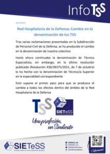 Lee más sobre el artículo Red Hospitalaria de la Defensa: Cambio en la denominación de los TSS