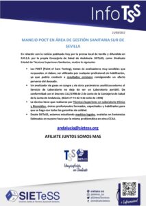 Lee más sobre el artículo SIETeSS ESTUDIA LAS MEDIDAS LEGALES A EMPRENDER CONTRA LA NOTICIA PUBLICADA HOY POR LA CONSEJERÍA DE SANIDAD DE ANDALUCÍA