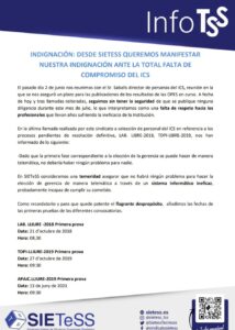 Lee más sobre el artículo DESDE SIETESS QUEREMOS MANIFESTAR NUESTRA INDIGNACIÓN ANTE LA TOTAL FALTA DE COMPROMISO DEL ICS