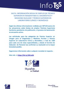 Lee más sobre el artículo CASTILLA Y LEÓN:INFORMACIÓN BOLSA DE EMPLEO DE TÉCNICO SUPERIOR EN IMAGEN PARA EL DIAGNÓSTICO Y MEDICINA NUCLEAR Y TÉCNICO SUPERIOR EN LABORATORIO CLÍNICO Y BIOMÉDICO
