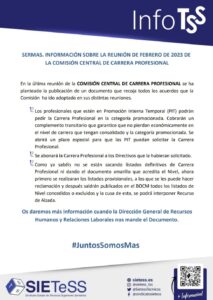 Lee más sobre el artículo SERMAS. INFORMACIÓN SOBRE LA REUNIÓN DE FEBRERO DE 2023 DE LA COMISIÓN CENTRAL DE CARRERA PROFESIONAL