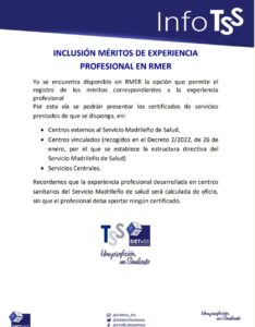 Lee más sobre el artículo MADRID : INCLUSIÓN MÉRITOS DE EXPERIENCIA PROFESIONAL EN RMER