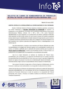 Lee más sobre el artículo SOLICITUD DE CAMBIO DE NOMBRAMIENTOS EN TRIBUNALES DE OPEs DE TSS DE LA RED HOSPITALARIA DEFENSA 2022