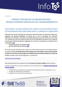 Lee más sobre el artículo SERMAS: PROCESO DE ESTABILIZACIÓN 2022 TÉCNICO SUPERIOR ESPECIALISTA EN  RADIODIAGNÓSTICO