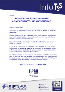 Lee más sobre el artículo Madrid: Cobro del complemento de antigüedad en el Hospital San Rafael