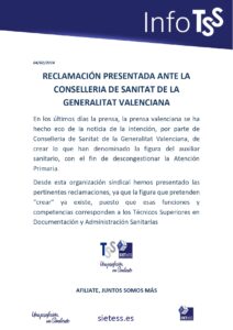 Lee más sobre el artículo Reclamación presentada ante la Conselleria de Sanitat de la Generalitat Valenciana