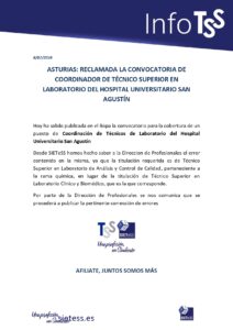 Lee más sobre el artículo ASTURIAS: RECLAMADA LA CONVOCATORIA DE COORDINADOR DE TÉCNICO SUPERIOR EN LABORATORIO DEL HOSPITAL UNIVERSITARIO SAN AGUSTÍN