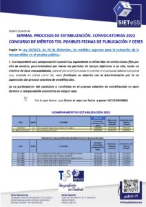 Lee más sobre el artículo SERMAS. PROCESOS DE ESTABILIZACIÓN. CONVOCATORIAS 2022 CONCURSO DE MÉRITOS TSS. POSIBLES FECHAS DE PUBLICACIÓN Y CESES