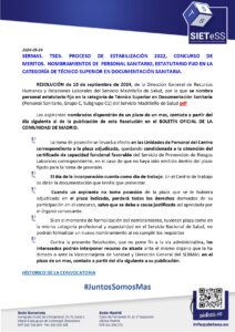 Lee más sobre el artículo SERMAS. TSDS. PROCESO DE ESTABILIZACIÓN 2022, CONCURSO DE MERITOS.  NOMBRAMIENTOS DE  PERSONAL SANITARIO, ESTATUTARIO FIJO EN LA CATEGORÍA DE TÉCNICO SUPERIOR EN DOCUMENTACIÓN SANITARIA.