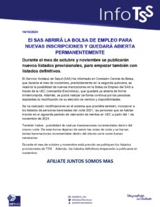 Lee más sobre el artículo El SAS ABRIRÁ LA BOLSA DE EMPLEO PARA NUEVAS INSCRIPCIONES Y QUEDARÁ ABIERTA PERMANENTEMENTE