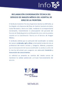 Lee más sobre el artículo RECLAMACIÓN COORDINACIÓN TÉCNICA DEL SERVICIO DE IMAGEN MÉDICA DEL HOSPITAL DE JEREZ DE LA FRONTERA