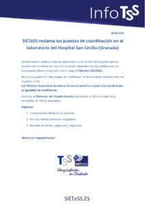 Lee más sobre el artículo SIETeSS reclama los puestos de coordinación en el laboratorio del Hospital San Cecilio (Granada)