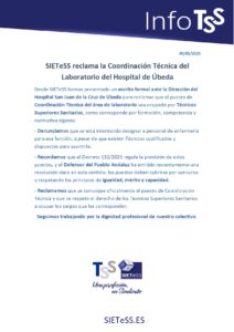 Lee más sobre el artículo SIETeSS reclama la Coordinación Técnica del Laboratorio del Hospital de Úbeda