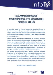Lee más sobre el artículo RECLAMACIÓN PUESTOS COORDINADORES ANTE DIRECCIÓN DE PERSONAL DEL SAS