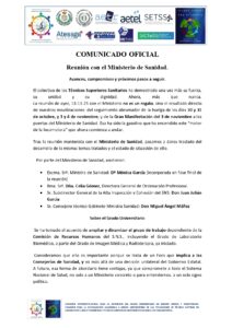 Lee más sobre el artículo Comunicado oficial: Reunión con el Ministerio de Sanidad.