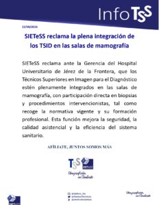 Lee más sobre el artículo SIETeSS reclama la plena integración de los TSID en las salas de mamografía