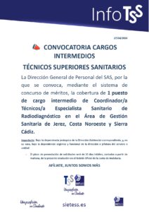 Lee más sobre el artículo Andalucía: Convocatoria del puesto de Coordinador de Técnicos Superiores en Radiodiagnóstico