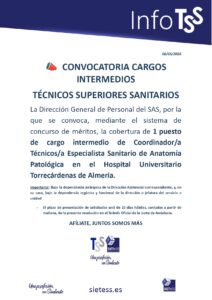 Lee más sobre el artículo Andalucía: Convocatoria del puesto de Coordinador de Técnicos Superiores en Anatomía Patológica