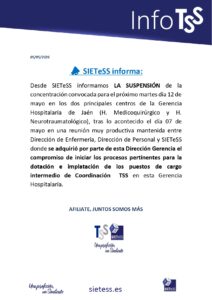 Lee más sobre el artículo Andalucía: Suspension de la concentración convocada para el próximo martes día 12 de may