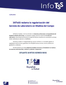 Lee más sobre el artículo SIETeSS reclama la regularización del Servicio de Laboratorio en Medina del Campo