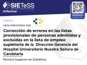Lee más sobre el artículo Canarias: Corrección de errores en la lista provisional para la constitución de lista supletoria para Técnico Superior en Dietética