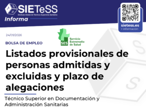 Lee más sobre el artículo Extremadura: Listados provisionales de la Bolsa de Técnico Superior en Documentación y Administración Sanitarias