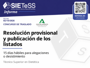 Lee más sobre el artículo Andalucía: Resolución provisional del concurso de traslado de Técnico Superior en Dietética