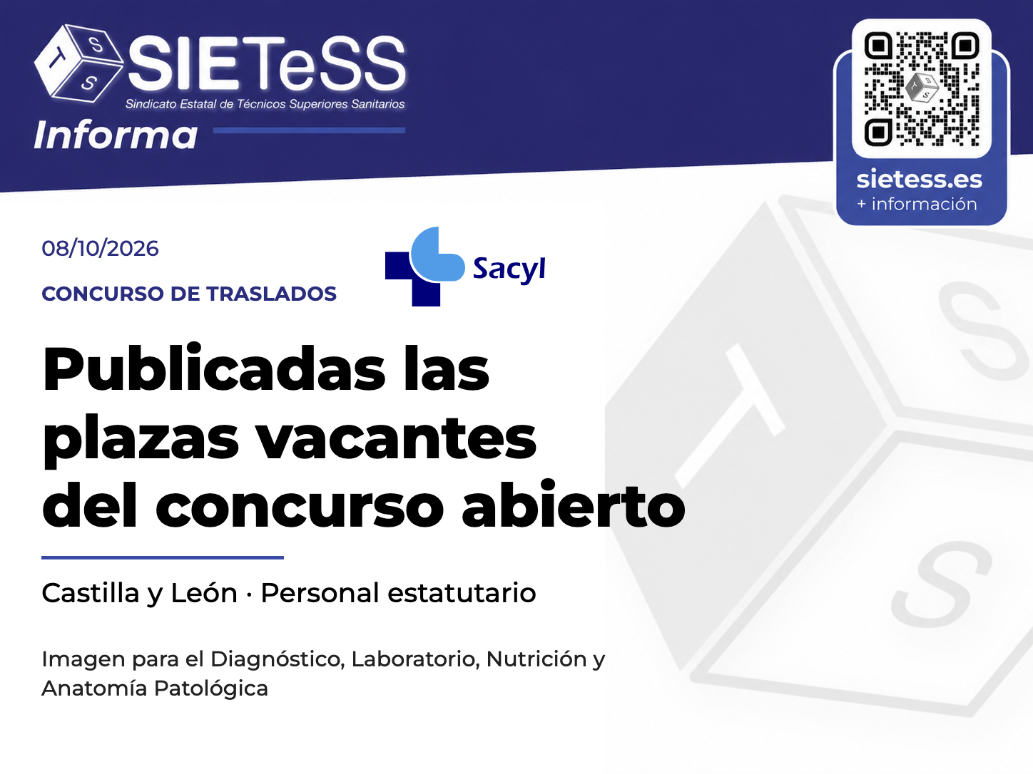 SIETeSS Informa: publicadas las plazas vacantes del concurso de traslados abierto y permanente de Castilla y León (Sacyl), 8 de octubre de 2026